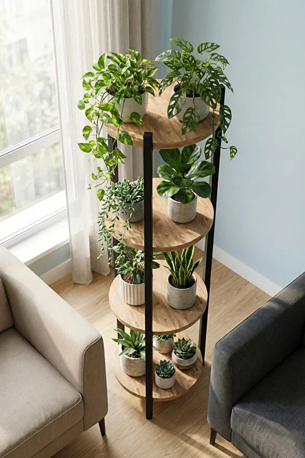 4 RAFLI YUVARLAK ÇİÇELİK RAF, ÇOK AMAÇLI RAF